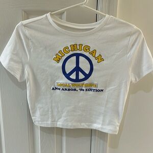 White cropped tshirt. University of Michigan. Size medium